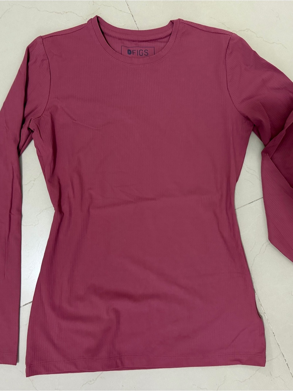 FIGS Long Sleeve Crewneck Top in Rosewood
